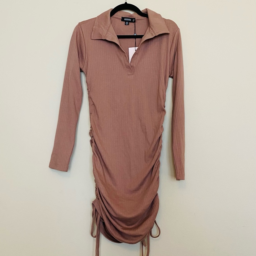 Collared Long sleeve ruched dress